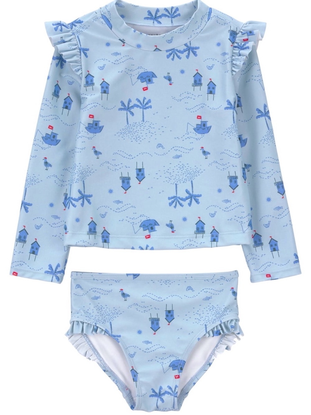 Carter's Light Blue Girls' Long-Sleeve Rashguard Set with Coastal Print